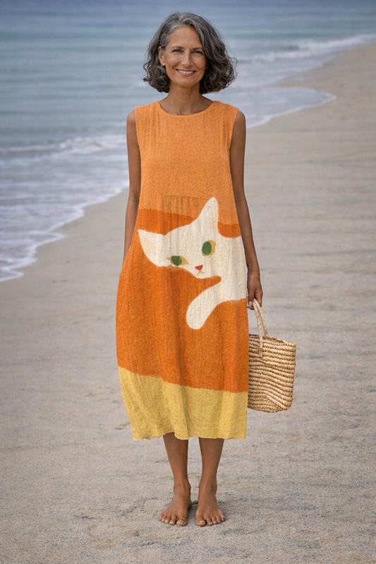 Adela | Vestido Midi con Gatos
