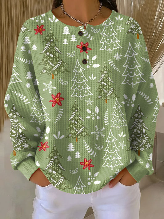 Montserrat - Suéter navideño verde con pinos - Casa Esmeralda