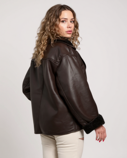 Izabela | Hnědá letecká bunda s imitací beránka
