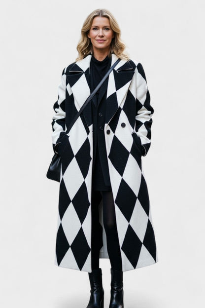 Angela | Barevný kostkovaný oversize kabát