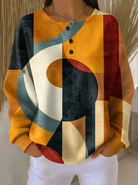 Silvia - Suéter de punto gofre con estampado geométrico - Casa Esmeralda