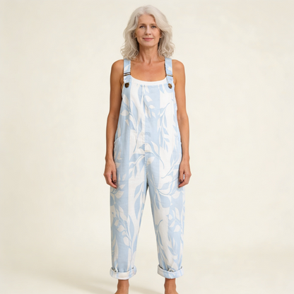 Naomi | Overol con motivo de hojas en azul celeste