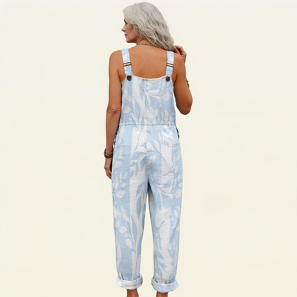 Naomi | Overol con motivo de hojas en azul celeste
