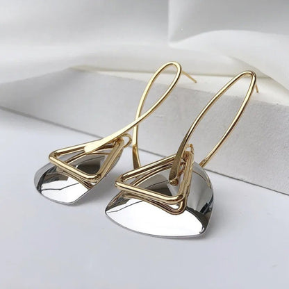 Pendentivos y aretes triangulares retro de plata con gancho curvado