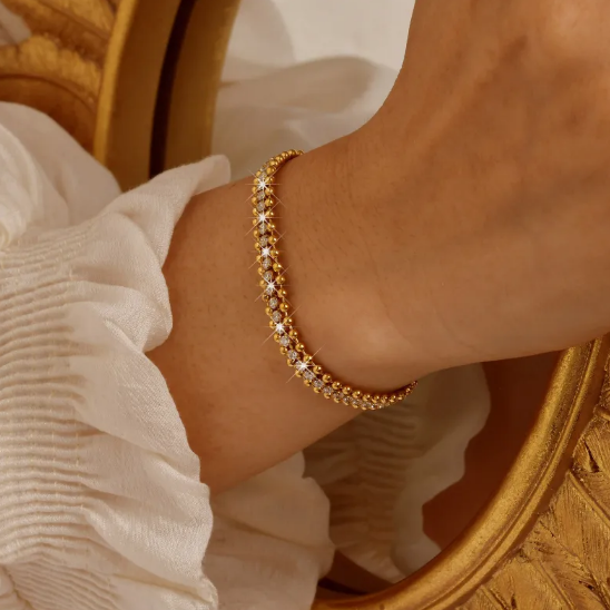 Pulsera de acero inoxidable con cadena de zirconia