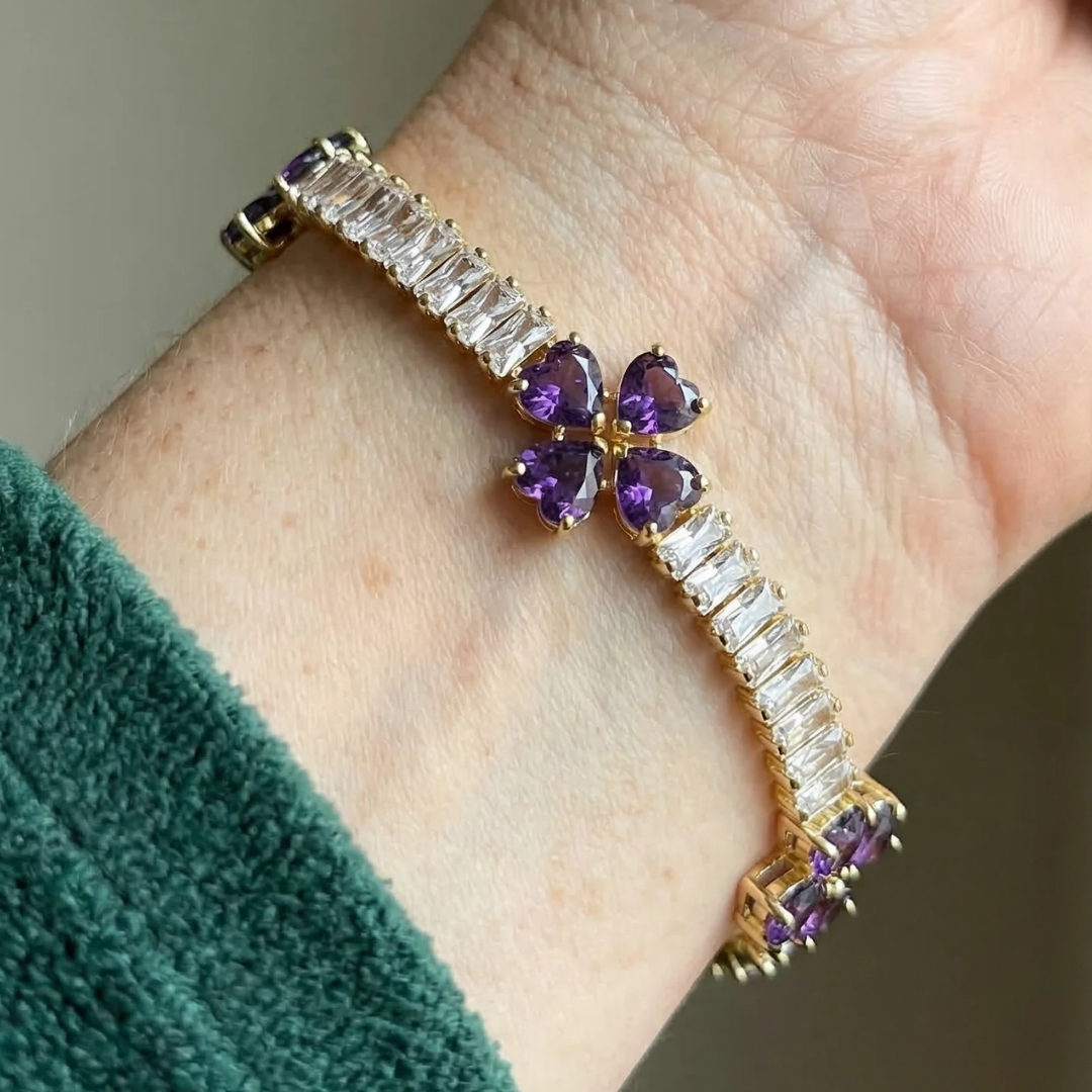 Pulsera de amatista y trébol | Oro