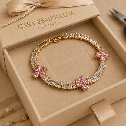 Pulsera de amatista y trébol | Oro
