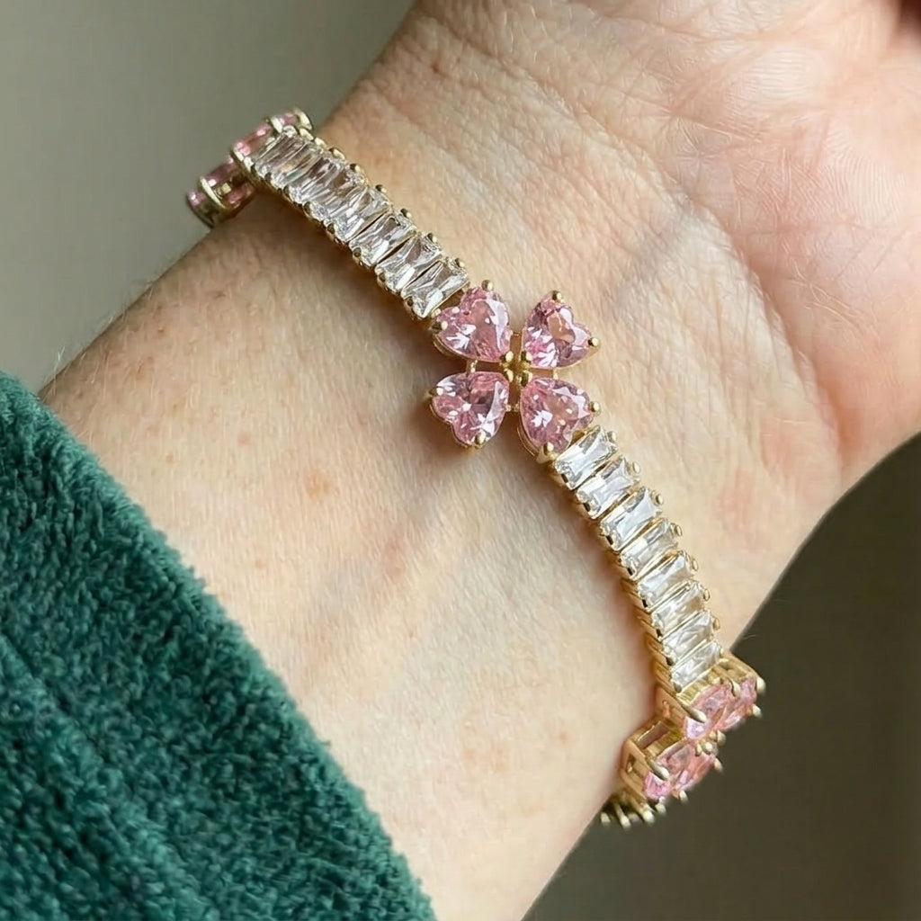 Pulsera de amatista y trébol | Oro