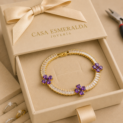 Pulsera de amatista y trébol | Oro