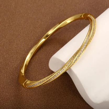 Pulsera de cristal elegante con dos filas de oro