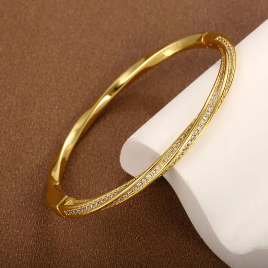 Pulsera de cristal elegante con dos filas de oro