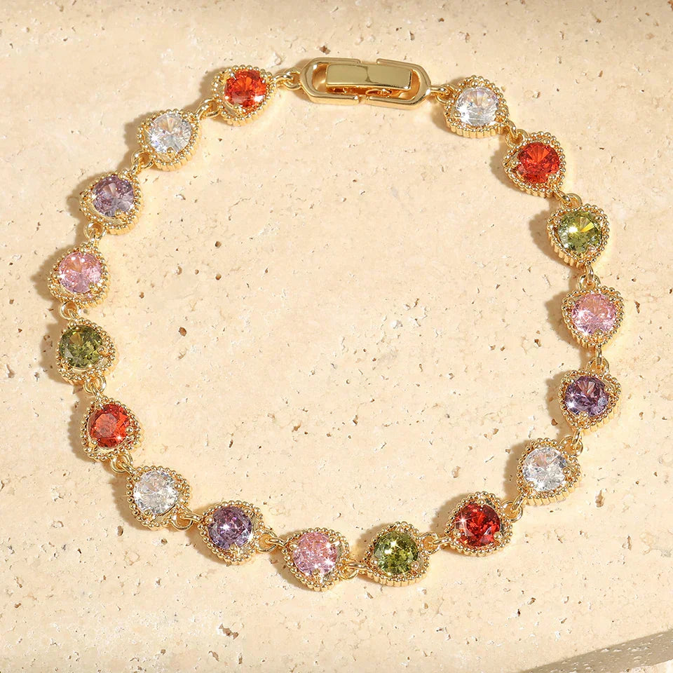 Pulsera de oro retro en forma de corazón "Amor Arcoíris"