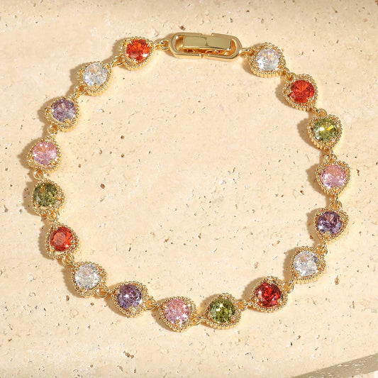 Pulsera de oro retro en forma de corazón "Amor Arcoíris"