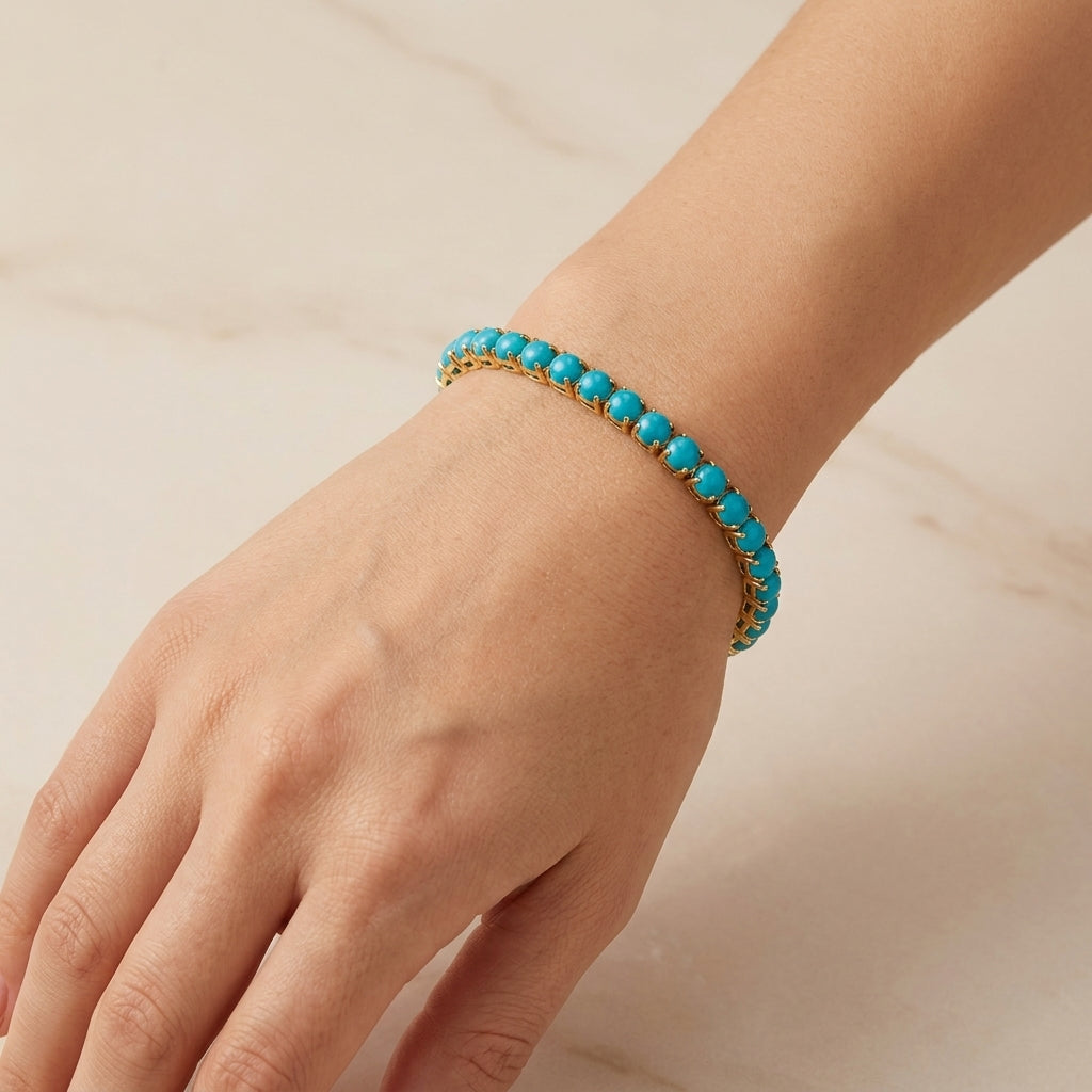 Pulsera de tenis redonda turquesa | Oro