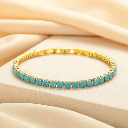 Pulsera de tenis redonda turquesa | Oro