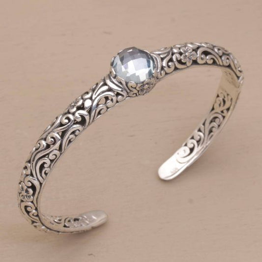 Pulsera vintage abierta de plata con zirconia