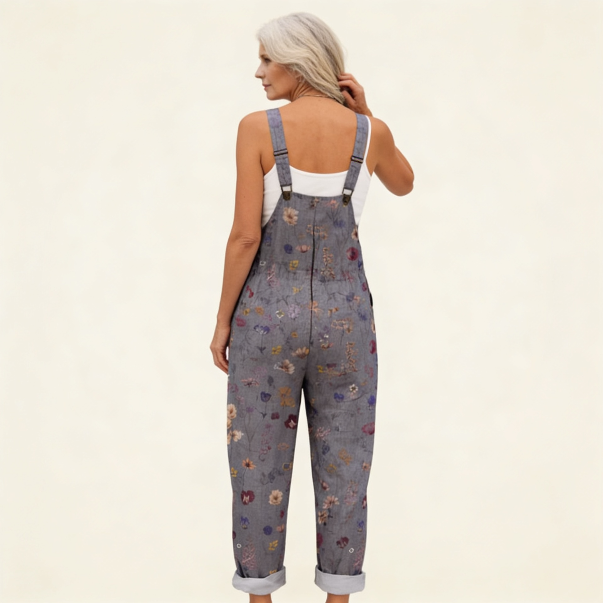 Rebecca | Overol con flores bohemias grises