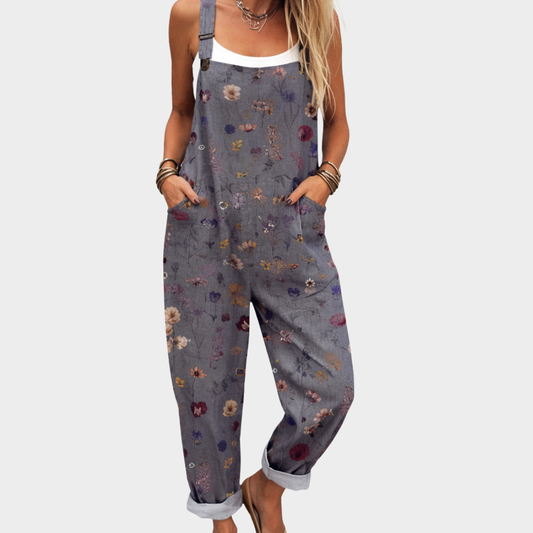Lucía | Overol gris con flores bohemias