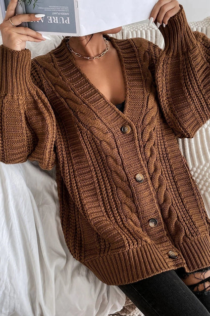 Tea | Hnědý oversize kardigan s copánkovým vzorem
