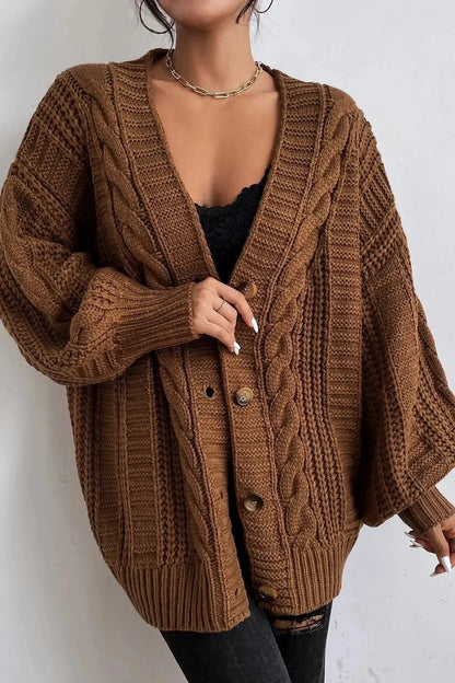 Tea | Hnědý oversize kardigan s copánkovým vzorem