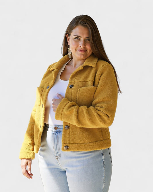 Simona | Hořčicově žlutá fleecová bunda