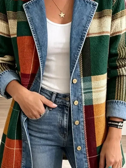 Hana | Retro džínová bunda s uměleckým kostkovaným potiskem