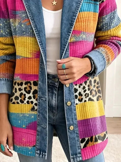 Gita | Barevná retro džínová bunda s leopardím vzorem