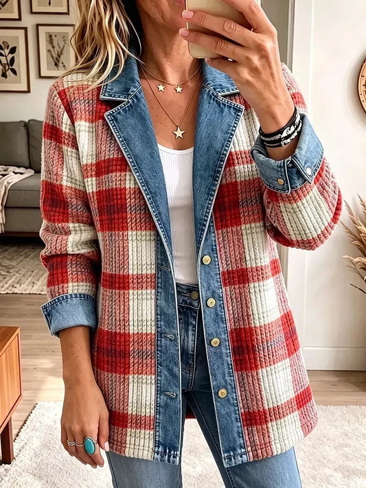 Lisette | Vintage-Jeansjacke mit Patchwork in Rot