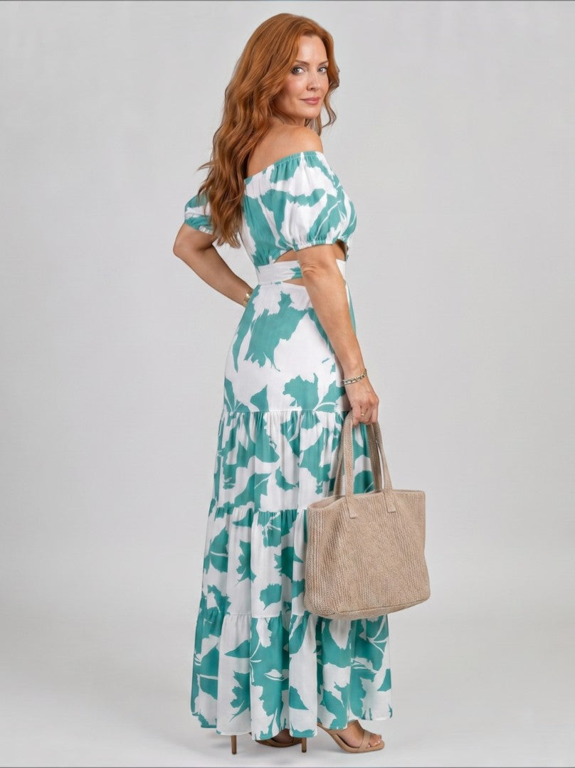 Nadia Conjunto de dos piezas con flores en turquesa