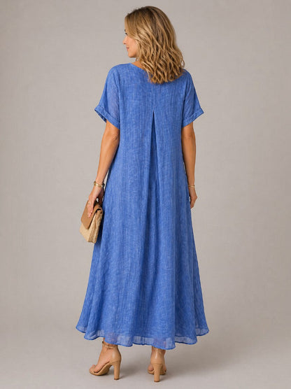 Clara Vestido largo en azul tipo lino