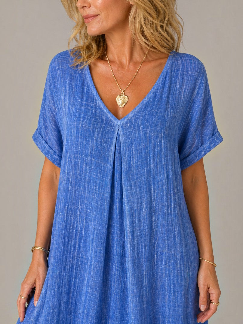 Clara Vestido largo en azul tipo lino