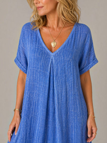 Clara Vestido largo en azul tipo lino
