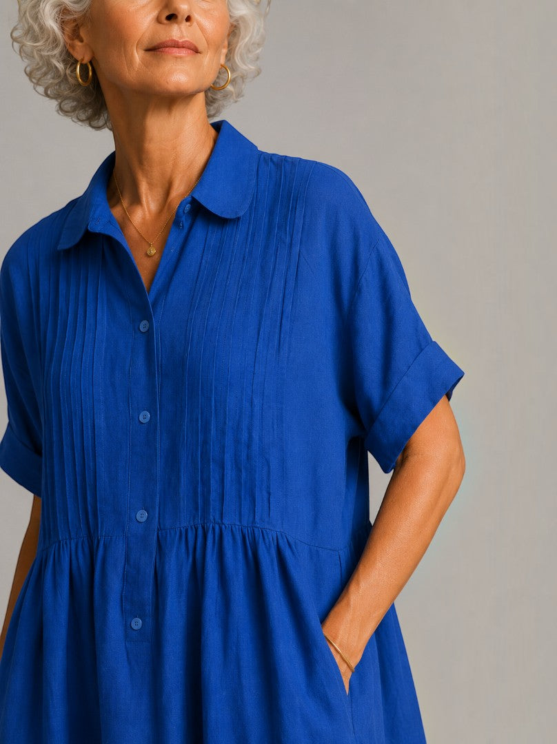 Flor Vestido largo en azul tipo lino