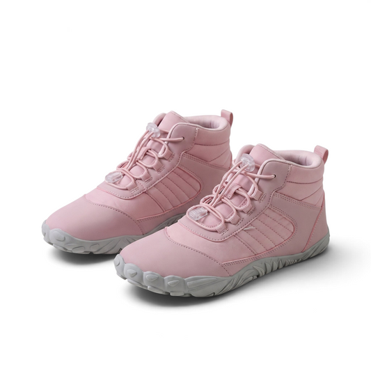 Silvie | Růžové barefoot zimní boty se širokou špičkou