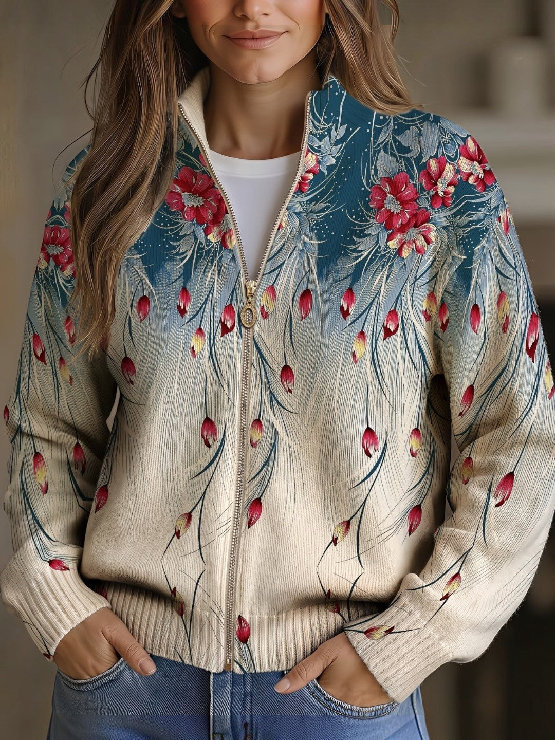 Sofía™ | Cárdigan con plumas de pavorreal