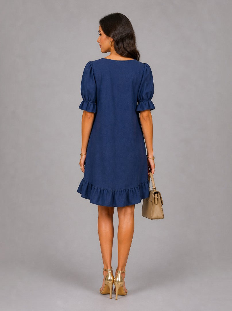 Bárbara Vestido de verano en azul marino con olán