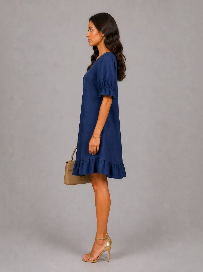 Bárbara Vestido de verano en azul marino con olán