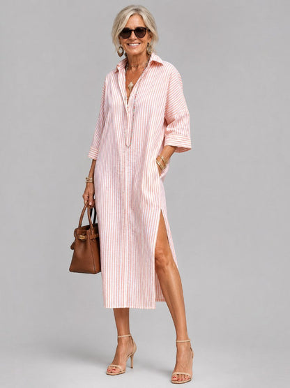 Estela Vestido camisero de rayas en rosa