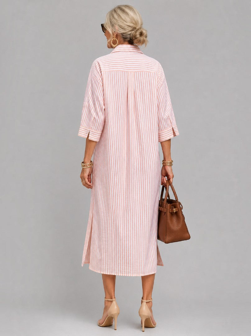 Estela Vestido camisero de rayas en rosa