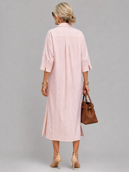Estela Vestido camisero de rayas en rosa