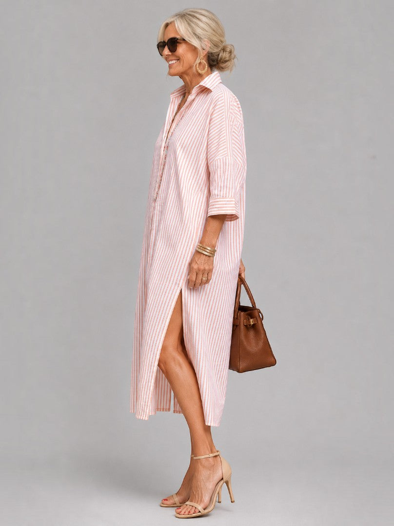 Estela Vestido camisero de rayas en rosa