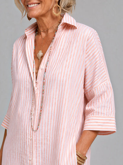 Estela Vestido camisero de rayas en rosa