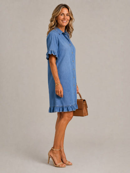 Gabriela Vestido de mezclilla con olán en el ruedo