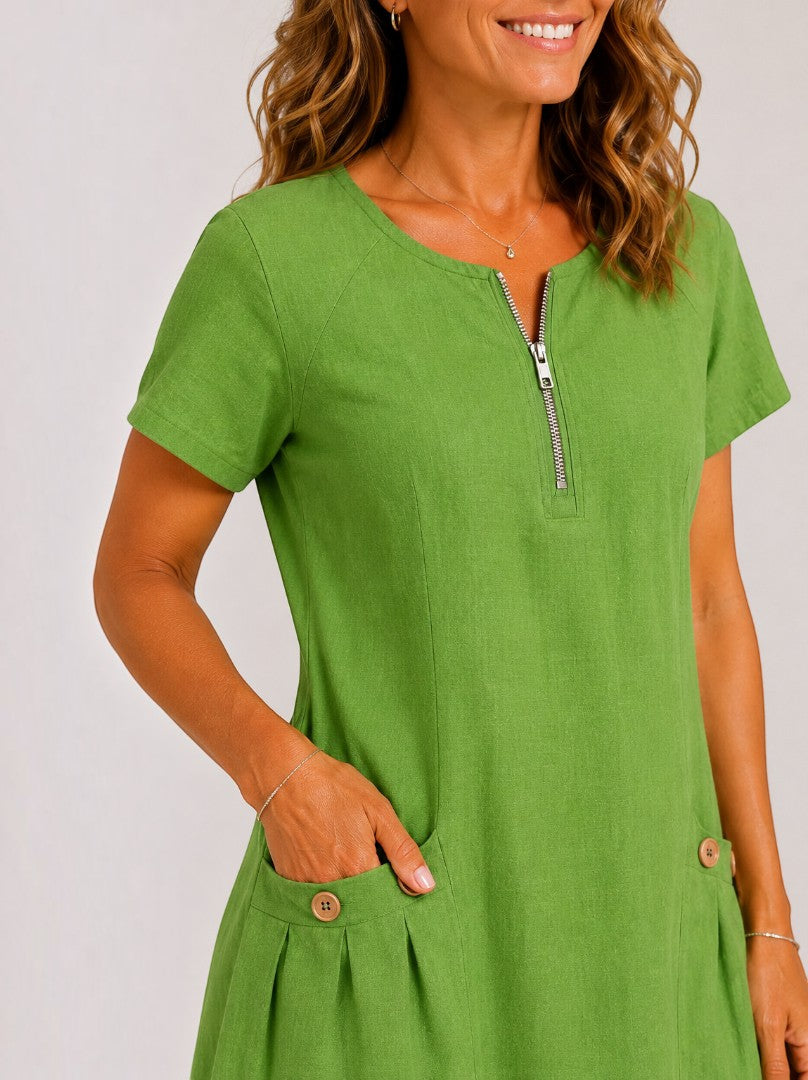 Anahí Vestido de verano en verde tipo lino
