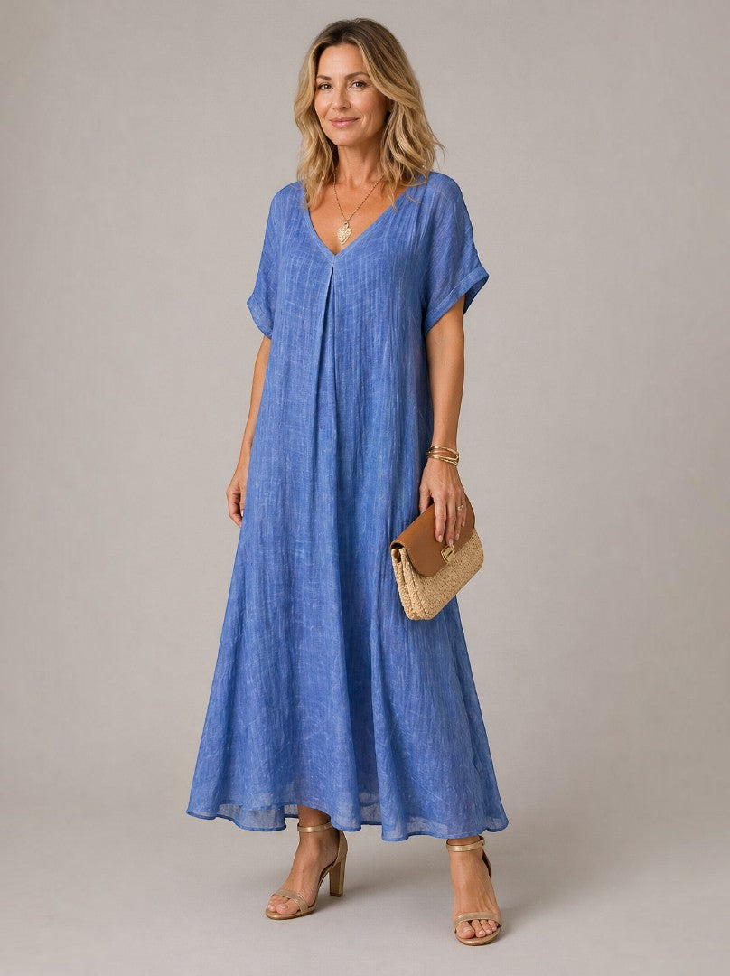 Clara Vestido largo en azul tipo lino