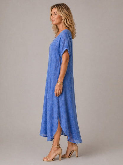 Clara Vestido largo en azul tipo lino