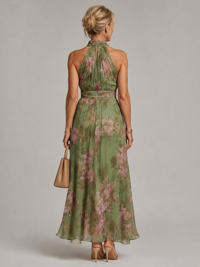 Esperanza Vestido largo con rosas sobre olivo