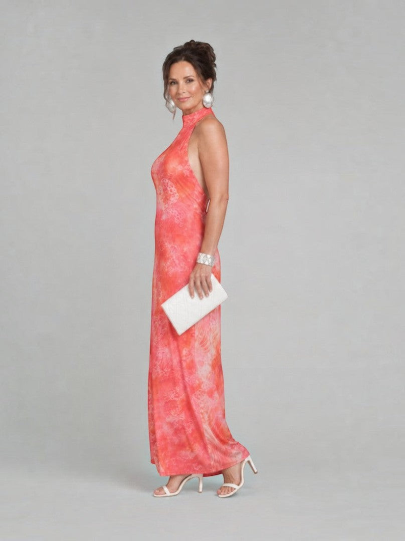 Victoria Vestido largo con estampado batik en coral