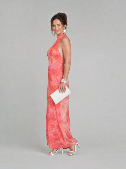 Victoria Vestido largo con estampado batik en coral