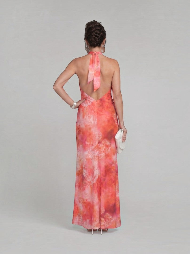 Victoria Vestido largo con estampado batik en coral